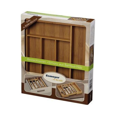 Besteckkasten ® SIMON 28,6 x 5,9 x 33,4 cm (B x H x T) ausziehbar Bambusholz braun 7 Fächer (1/4)