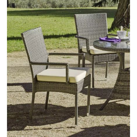 Pack de 4 sillones huitex apilables con cojines Mali acabado ratan sintetico gris, 90cm(alto) 55cm(ancho) 55cm(fondo) (1/2)