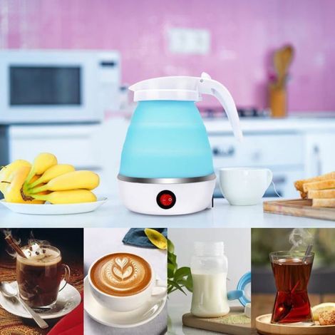Bouilloire électrique Pliable, 600 ml Bouilloire de Voyage en Silicone, Portable Kettle Mini Bouilloire de Voyage -bleu (1/4)