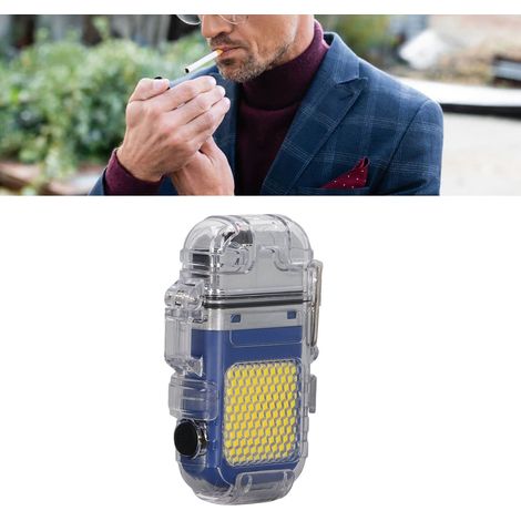 Elektrisches Doppelbogenfeuerzeug, IP56-regensicher, LED-beleuchtet, tragbare multifunktionale Campinglampe, blaue Zinklegierung (1/5)