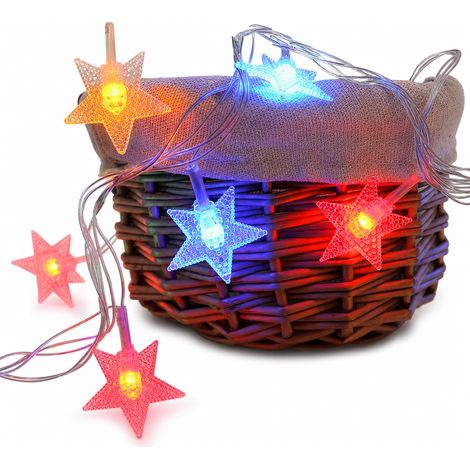Guirlande LED Étoiles Multicolores, 100 LED à Piles, Modes Fixe et Clignotant, Résistante à l’Eau pour Extérieur (1/5)