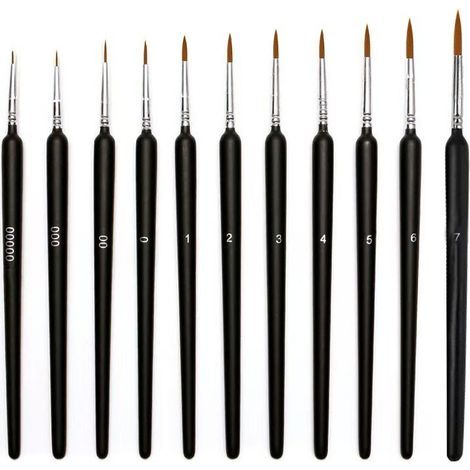 Ensemble de 11 pinceaux fins pour aquarelle et acrylique - Pinceaux professionnels pour peinture faciale et ongles (1/5)