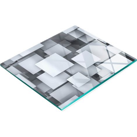 Tablero de vidrio duradero y elegante con patr贸n de bloques 3D de 60x52 cm.