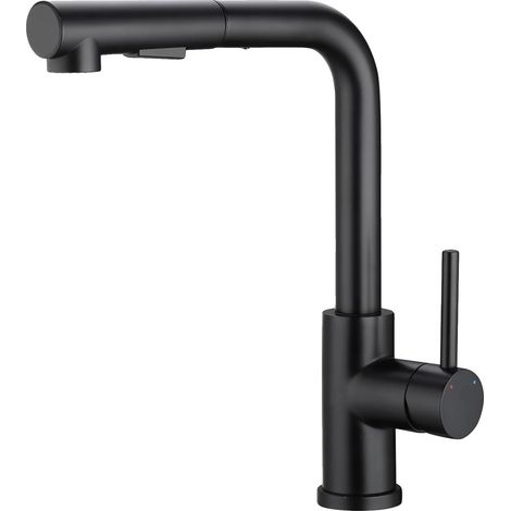 Robinet de cuisine, douche extractible, rotatif à 360°, noir, G3/8 (1/2)