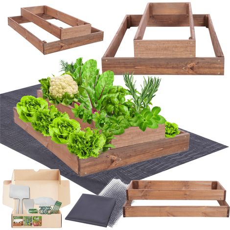 MODO24 ZP09 Carré potager surélevé en escalier modulable, bois de pin, herbes/légumes, jardin/terrasse/balcon, 18x60x80 cm, marron