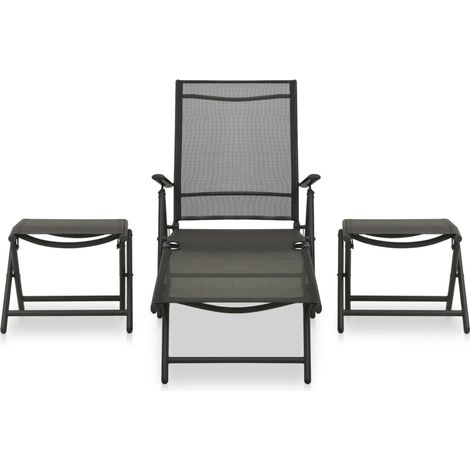 vidaXL Set Divani da Giardino 3 pz in Textilene e Alluminio Nero