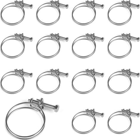 15 Pièces Colliers de Serrage à Double Fil 45-50mm Réglable en 201 Acier Inoxydable pour Serrage des Tuyaux d'Eau, Diamètre du Fil 2 mm (1/4)