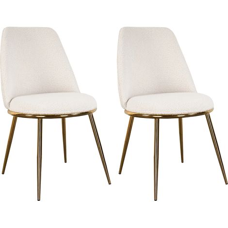 Lot de 2 chaises en tissu bouclette et métal doré - Blanc - NEBINA (1/5)