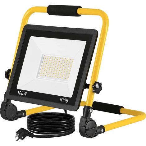 Projecteur de Chantier à LED Lampe de Travail Floodlight avec IP66 Étanche, Câble 3M et Support Pliable - Blanc Chaud 100W NAIZY (1/5)