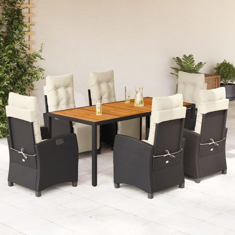 Set de comedor de jardín 7 pzas y cojines ratán sintético negro vidaXL (1/5)