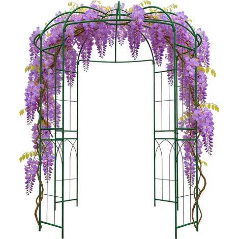 Relaxdays Iron Rose Pavilion, HxWxD 275x211x211 cm, climbing plant support, walk-in trellis, dark green