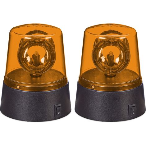 Relaxdays Rundumleuchte, 2er Set, drehender Reflektor, Geburtstag, batteriebetrieben, LED Partylicht, orange/schwarz