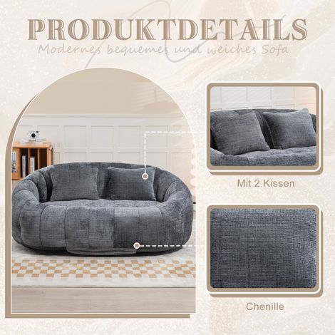 Pouf poire moelleux et robuste, fauteuil de sol à dossier élevé, pour adulte et enfant, usage intérieur/extérieur, housse en chenille grise, assise confortable et durable. (1/5)