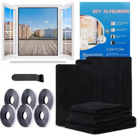 6 Pcs Moustiquaire Fenetre, 130x150cm Moustiquaire Pour Fenêtre  Moustiquaire AdhéSive Pour Fenêtre Avec 6 Rouleaux De Bandes Autocollantes, Auto-Adhésive Et Sans Perçage (Noir) (1/5)