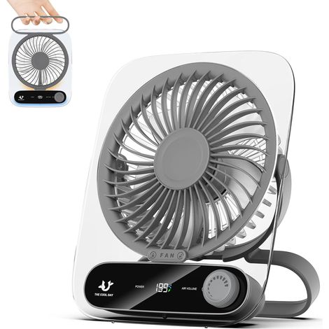 Ventilateur USB Silencieux 199 Vitesses Réglables Mini Ventilateur Portable Suspendu Ultra-Mince Bureau pour Maison, Bureau, Extérieur - 3000mAh Rechargeable,Gris (1/5)