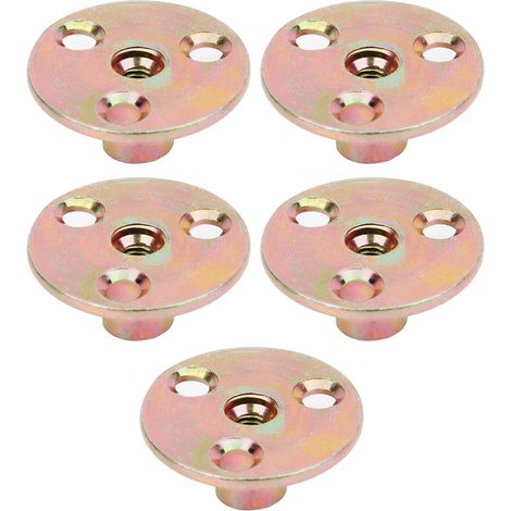 Lot de 5 écrous en T à bride 3 trous pour fixation de meubles en fer galvanisé, base ronde M6 (1/5)