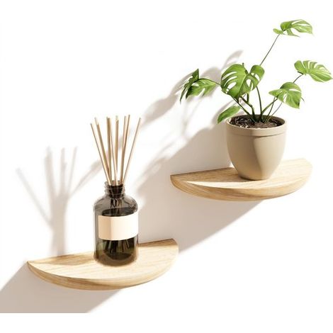 2 estantes flotantes de madera maciza de 22 x 11 x 3 cm, semicirculares, Elegantes estantes flotantes para realzar tu espacio, baños, dormitorios (1/5)