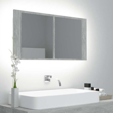 Armoire miroir LED salle de bain RVB gris béton acrylique 90 x 12 x 45 cm - PANGIVO (1/5)