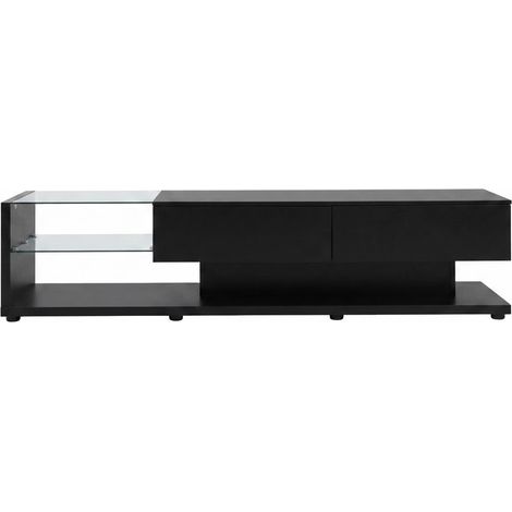 ELVMI Mobile TV con 2 Cassetti e 2 Ripiani in Vetro con LED controllato da App, in Truciolare, Nero, 170×36×38 cm (1/4)