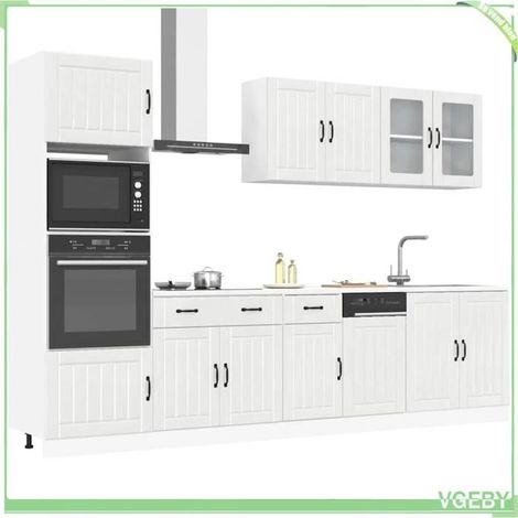 Ensemble de 7 meubles de cuisine - Lucca - Blanc brillant - Bois d'ingénierie résistant à l'humidité - Finition brillante (1/5)