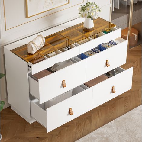 Cassettiera portagioielli con ripiani, 6 cassetti e scomparti, bianca, 120x40x78 cm (1/5)