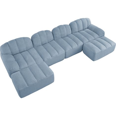 Sofá modular en U de 4 plazas con 2 otomanas, espuma 32D, azul (1/5)