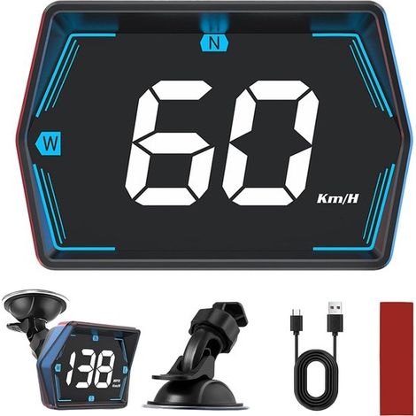 Nouvel affichage tête haute universel (HUD) avec compteur de vitesse GPS (2026) pour véhicules. Affiche la vitesse en miles par heure et inclut une boussole. (1/5)