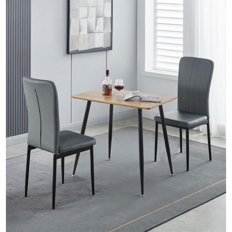 Hallowood Furniture Cullompton Small Dining Table and Chairs Set 2, 80cm Oak Effect Top Rectangular Kitchen Table and Chairs in Grey Faux Leather Upholstery and Metal Legs for Home, Office & Café (1/5)