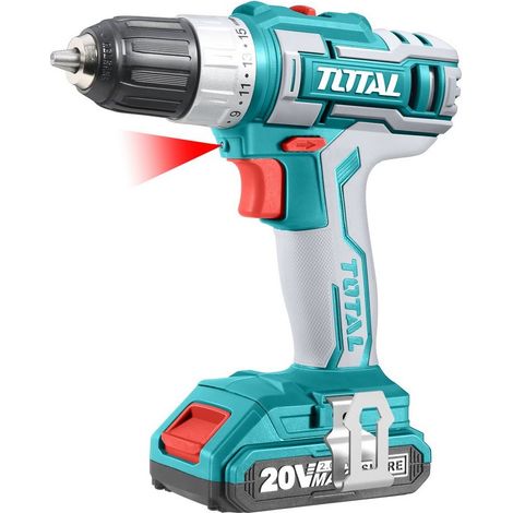 TOTAL - Trapano 20V + 2 Batterie + 47 Accessori + Borsa - 45 Nm (1/4)