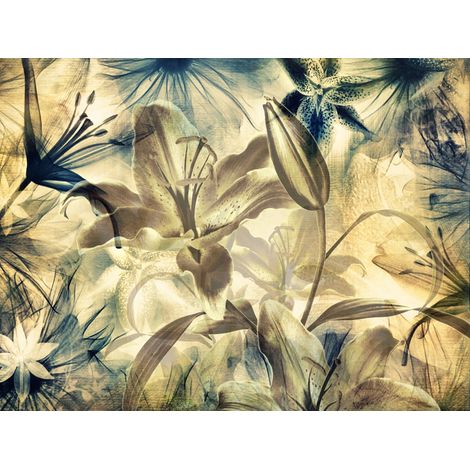 papier peint panoramique fleurs bleu et jaune  - Sanders & Sanders