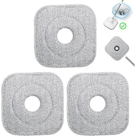 Têtes de rechange pour balai vadrouille en microfibre – Lot de 3 tampons carrés absorbants, lavables en machine, usage humide et sec (1/4)
