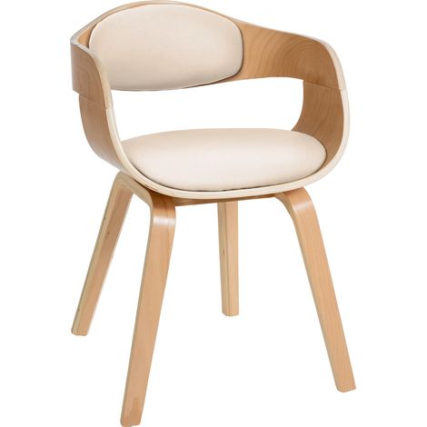 Chaise de bureau salle à manger visiteur design scandinave en bois clair et assise en PVC crème 100001907