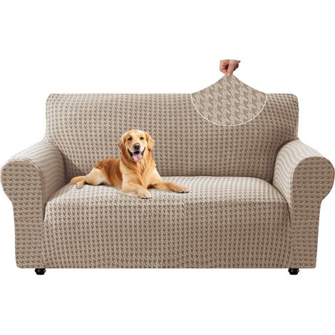 Stretch Sofa Überzug 2 Sitzer Khaki, rutschfest mit Armlehne, Jacquard Couchbezug 145-175cm (1/5)