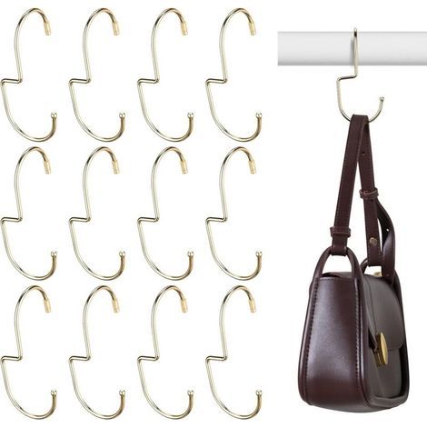 (Oro Champagne) Set di 12 organizer per portamonete, organizer per borse e armadi, appendiabiti in metallo, organizer salvaspazio da appendere con gancio intrecciato (1/5)