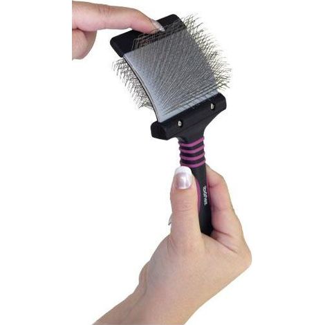 Brosse pour chien ultra-douce à double tête, flexible et respectueuse de la peau, adaptée à toutes les densités de poils. Dimensions : 50 x 45 mm (1/4)