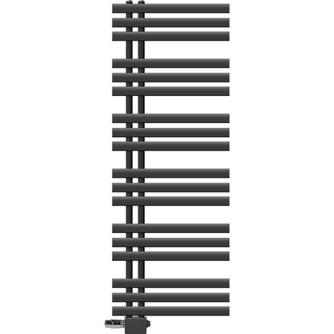 LuxeBath Radiateur Design Iron EM 500x1400 mm Anthracite Raccord Central au Bas avec Garniture de Raccordement Universel Forme d'Angle et de Passage + Thermostat, Sèche-Serviettes avec Kit de Montage (1/5)
