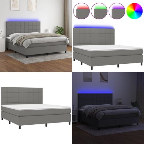 Boxspringbett mit Matratze & LED Dunkelgrau 180x200 cm Stoff - Boxspringbett - Doppelbett - Bettenrahmen - Lattenrost - Matratze - Home & Living