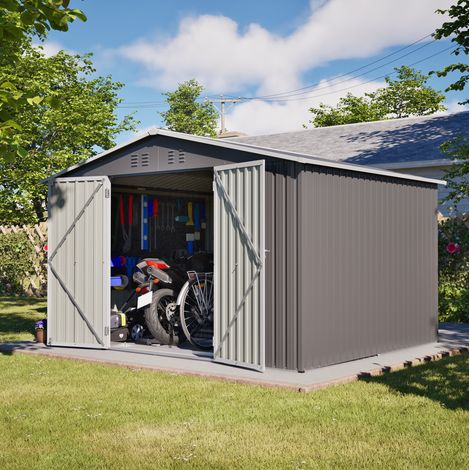 Abri de jardin en métal 300x252x191 cm, rangement extérieur avec portes coulissantes, gris anthracite (1/5)