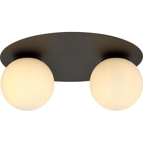 Plafoniera Minimal 2 Luci Solar In Acciaio Nero E Sfere Di Vetro Opale (1/5)