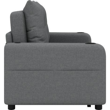 Sofá Cama Convertible de 2 Plazas con Portavasos, Puertos USB y Bolsillos Laterales, Algodón Lino, Gris (1/5)