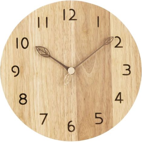 Horloge Murale Bois Naturel Massif Horloge Bois 12 Pouces Mouvement Silencieux sans Bruit Tic-Tac Pendule Murale Style Moderne Simple Salon Chambre Cuisine (1/4)