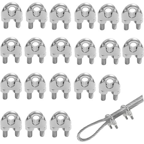Paquete de 20 abrazaderas para cables de acero de 5 mm, abrazaderas para cables de acero inoxidable 304, resistentes a la corrosión, buen agarre, para cables de hasta 5 mm de diámetro (M5) (1/5)