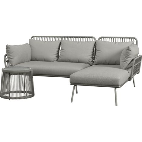 Salon de jardin d'angle 4 pers. style colonial table basse coussins grand confort inclus résine tressée gris (1/5)