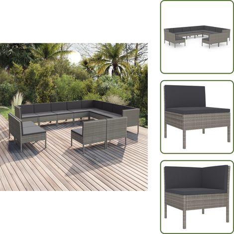 The Living Store Set Divani da Giardino 12 pz con Cuscini in Polyrattan Grigio - Divani da giardino