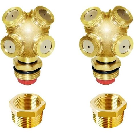 2Pcs Buse de brumisation en Laiton 3/4" GHT mâle 4 Trous pour arroseurs de Jardin, connecteur d'irrigation, têtes de brumisation avec Grille Anti-Fuite (1/5)