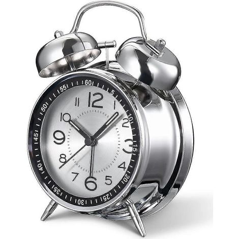 Réveil rétro de 10 cm (4 pouces) avec volume sonore élevé, mouvement à quartz silencieux, rétroéclairage et double sonnerie. (1/5)