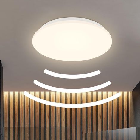 Plafonnier LED avec détecteur de mouvement, plafonnier LED pour salle de bain, lampe avec protection contre les éclaboussures et lumière blanche chaude, lampe de salle de bain (1/5)