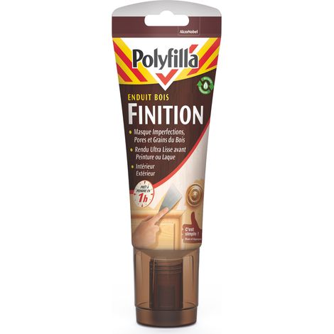 Polyfilla Enduit de Finition pour le Bois intérieur et extérieur - rendu ultra lisse - prêt à peindre en 1h - Pâte Blanc 400g
