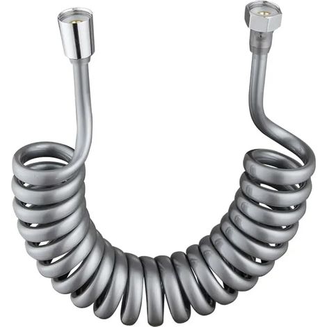 (Gris, 3 m) Tuyau télescopique flexible à ressort, adapté aux pommes de douche, aux toilettes et aux baignoires bidet. (1/4)