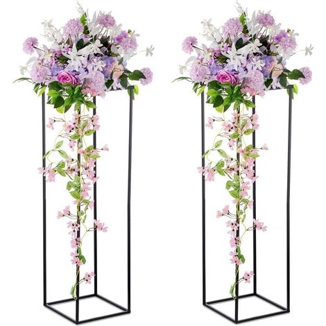 Support Fleurs Noir en Métal, 100cm, avec Panneau Métallique, 2 Pcs (1/5)